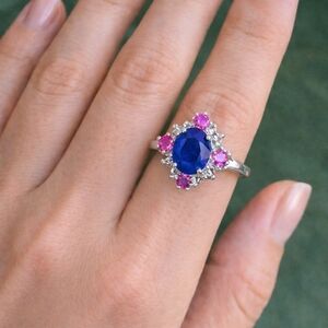 925 Silver and Natural Blue Sapphire And Ruby Ring